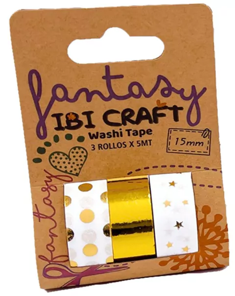 FANTASIA CINTA ADH.WASHI TAPE IBI CRAFT  3u. 5mts.GOLD      