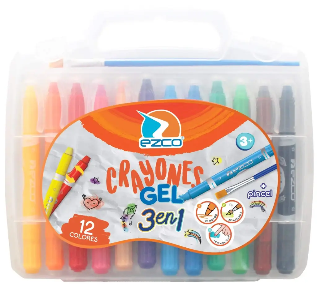 LAP.DE CERA CRAYON EZCO GEL           12c. + PINCEL         