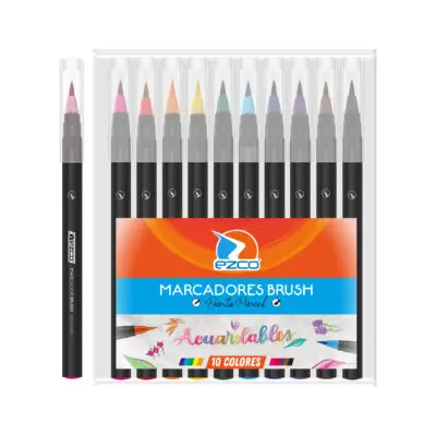 MARCADOR AL AGUA EZCO BRUSH PUNTA PINCEL ACUARELABLE 10u.   
