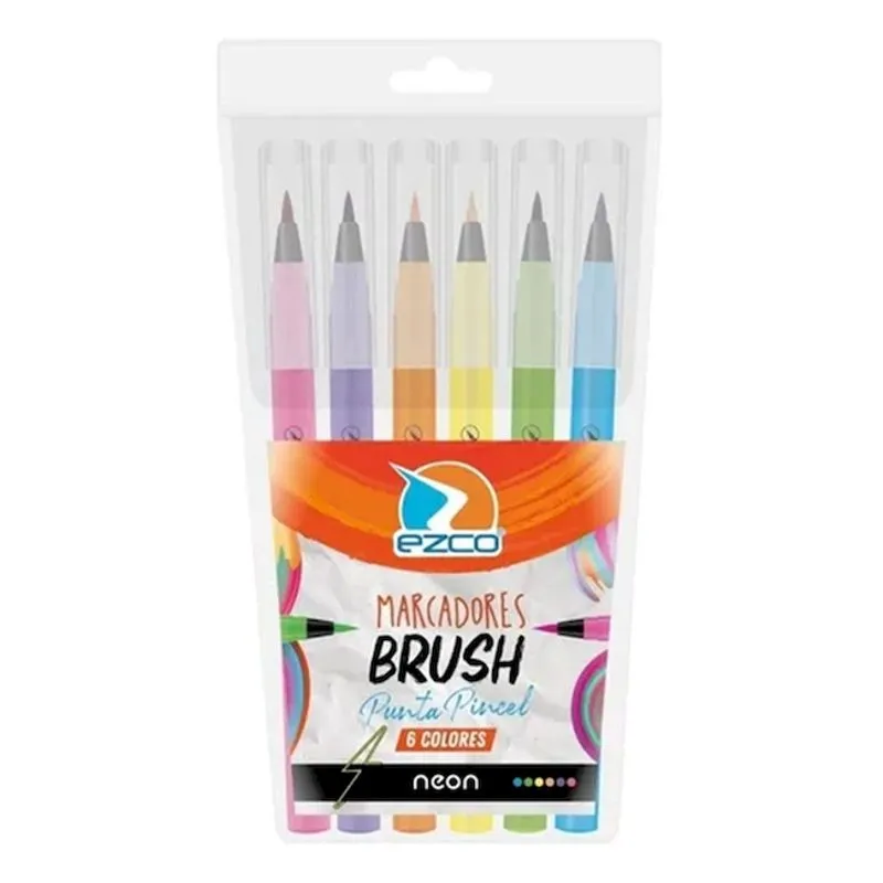 MARCADOR AL AGUA EZCO BRUSH PUNTA PINCEL NEON         6u.   